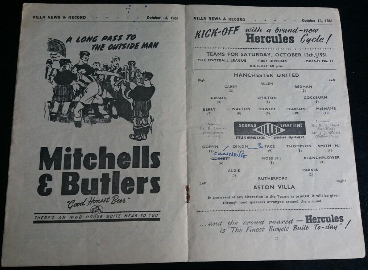 1951-52 ASTON VILLA V MANCHESTER UNITED - Image 2 of 2