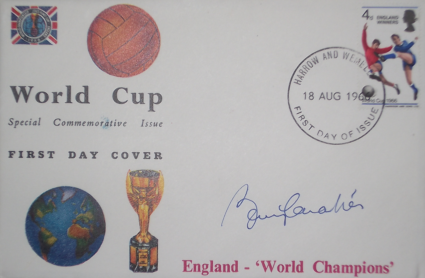 ENGLAND 1966 WORLD CUP RARE REMBRANDT POSTAL COVER AUTOGRAPHED BY BOBBY CHARLTON