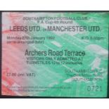 1991-92 SOUTHAMPTON V MANCHESTER UNITED FA CUP 4TH ROUND TICKET