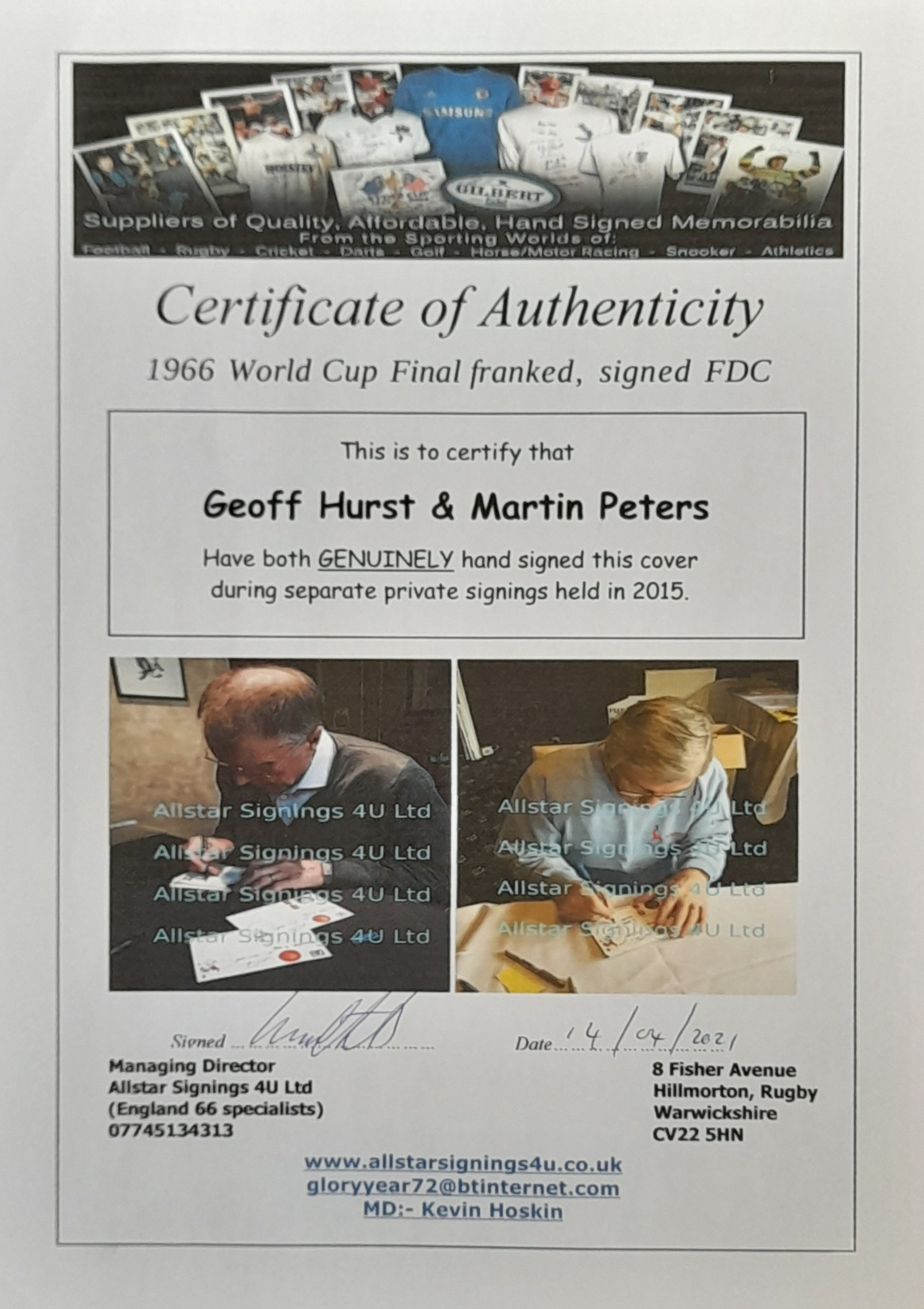 ENGLAND 1966 WORLD CUP RARE REMBRANDT POSTAL COVER AUTOGRAPHED BY GEOFF HURST & MARTIN PETERS - Image 2 of 2