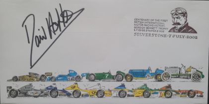 2002 SLVERSTONE MOTOR RACING LTD EDITION POSTAL COVER AUTOGRAPHED BY DAVID HOBBS