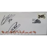 MOTORCYCLE RACING SILVERSTONE LIMITED EDITION POSTAL COVER AUTOGRAPHED BY RON & LEON HASLAM