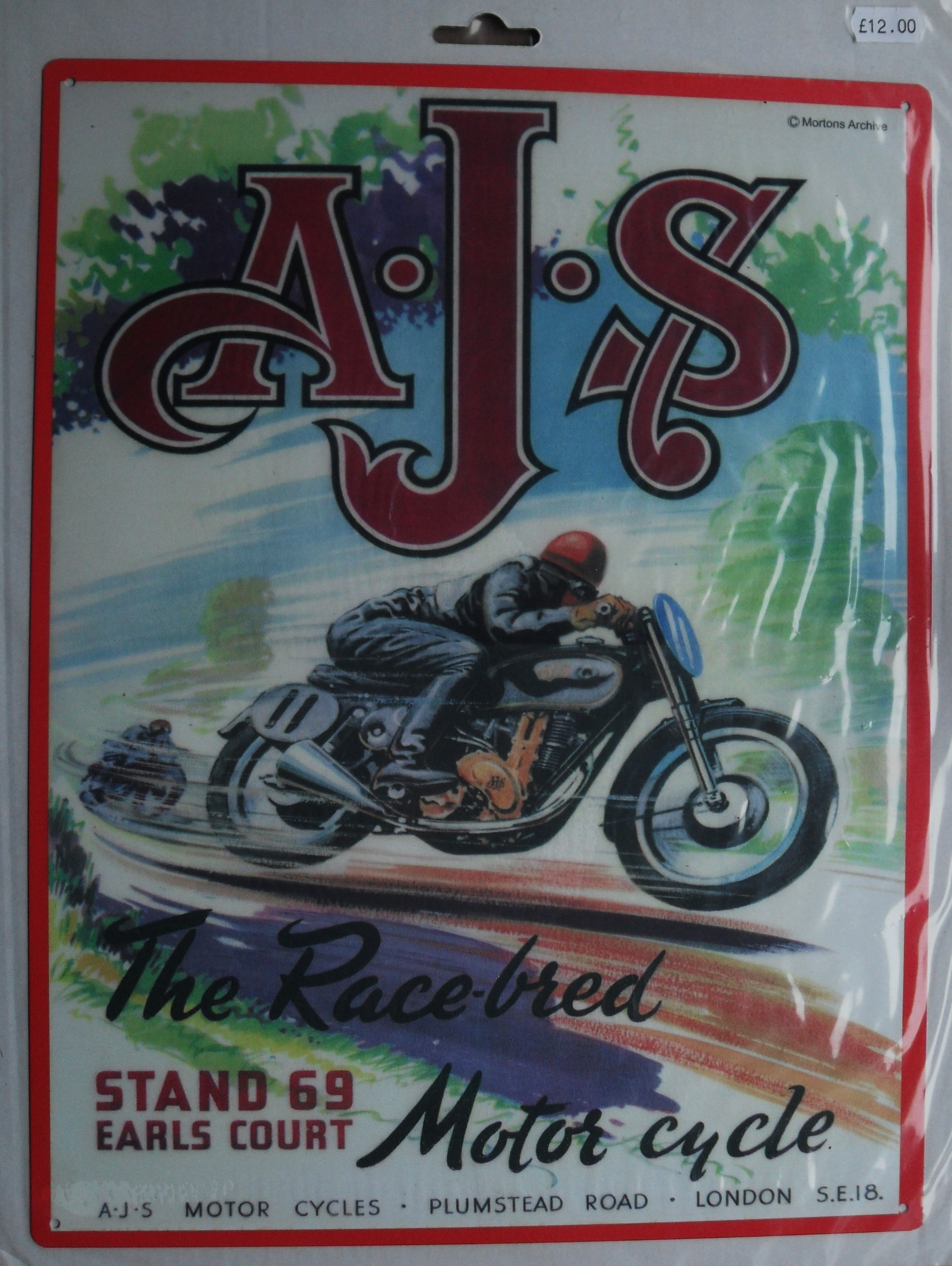 MOTORCYCLE - AJS VERY LARGE METAL WALL PLAQUE