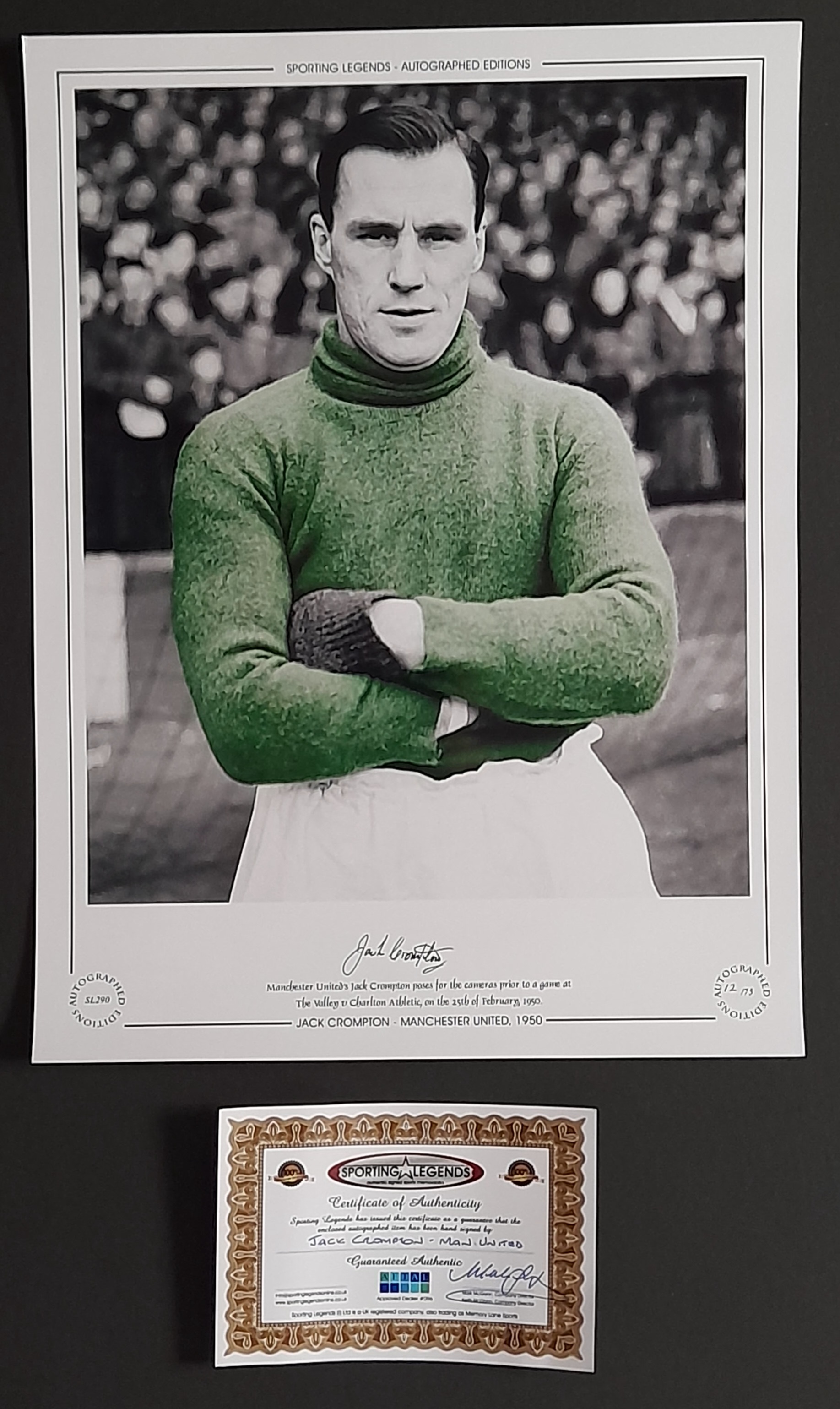 MANCHESTER UNITED JACK COMPTON AUTOGRAPHED LARGE PHOTO