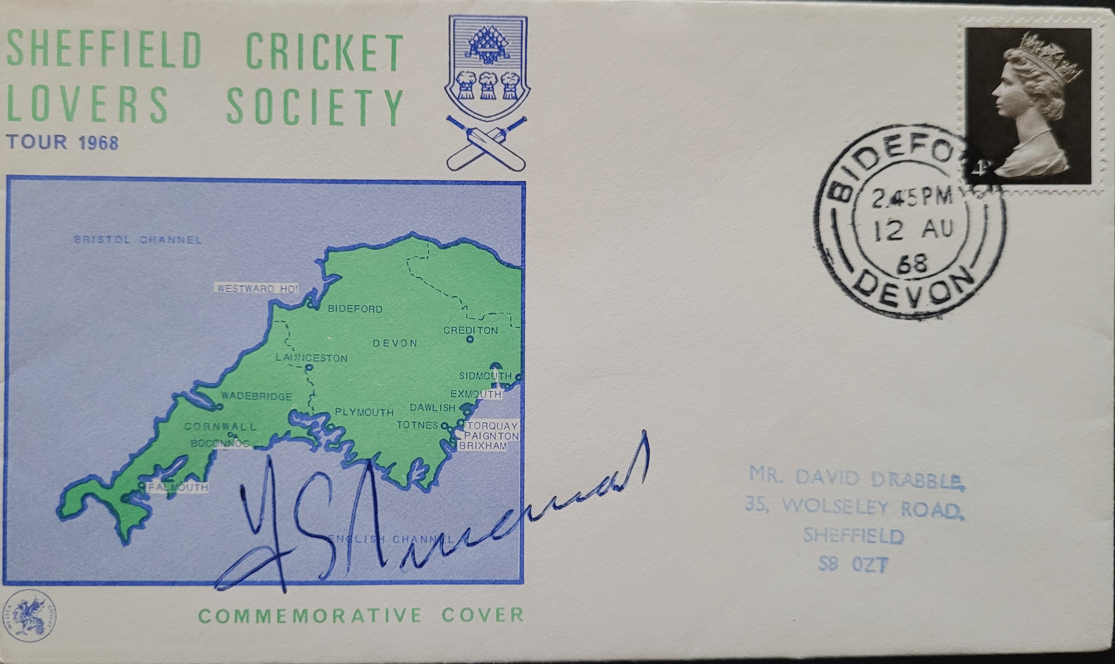 FRED TRUEMAN YORKSHIRE & ENGLAND AUTOGRAPHED CRICKET POSTAL COVER