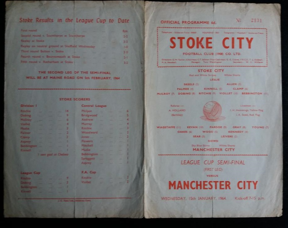 1963-64 STOKE CITY V MANCHESTER CITY LEAGUE CUP S/F