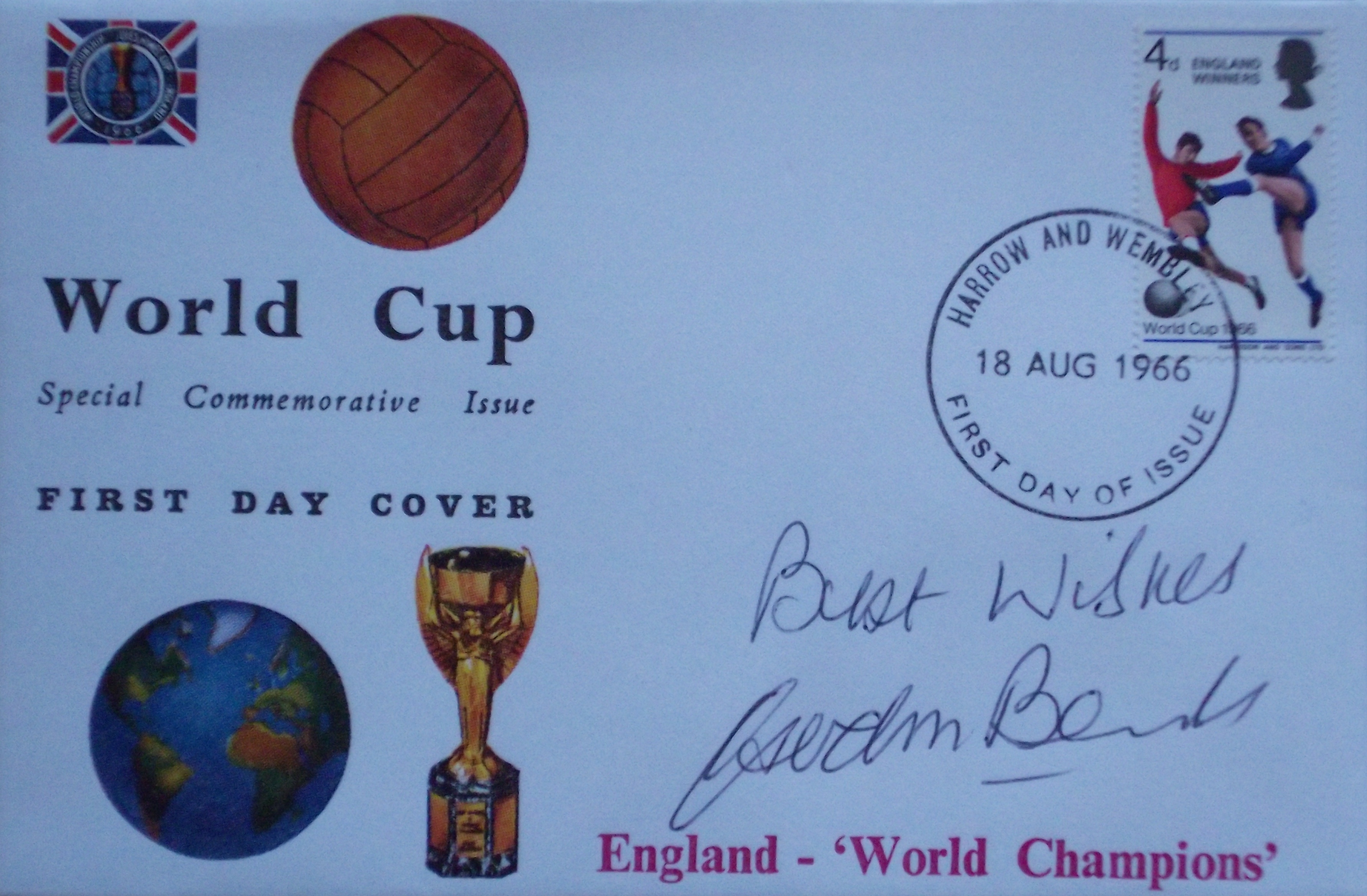 ENGLAND 1966 WORLD CUP RARE REMBRANDT POSTAL COVER AUTOGRAPHED BY GORDON BANKS