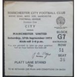 1975-76 MANCHESTER CITY V MANCHESTER UNITED TICKET