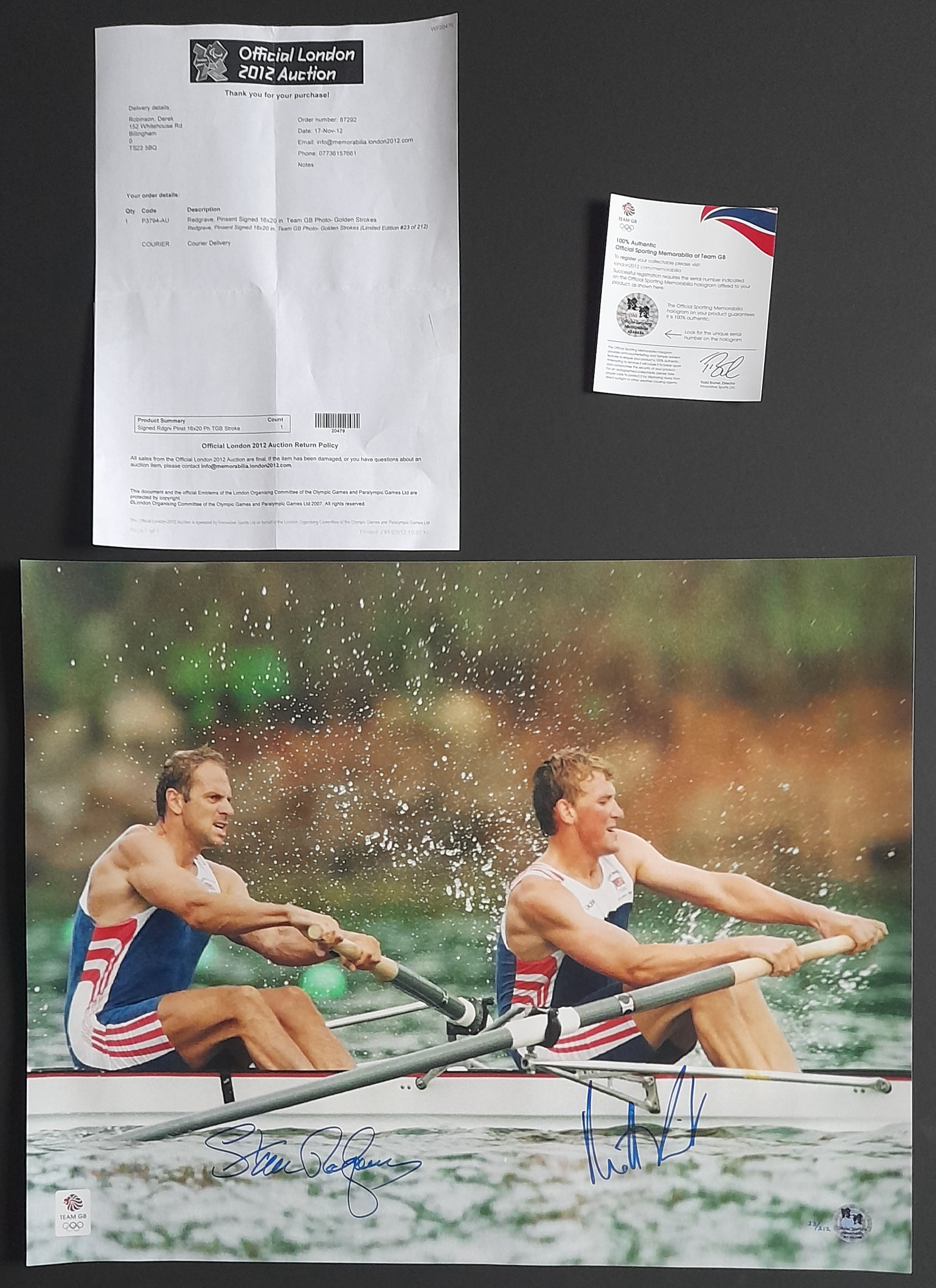 1996 OLYMPICS STEVE REDGRAVE & MATTHEW PINSENT OFFICIAL AUTOGRAPHED PHOTO