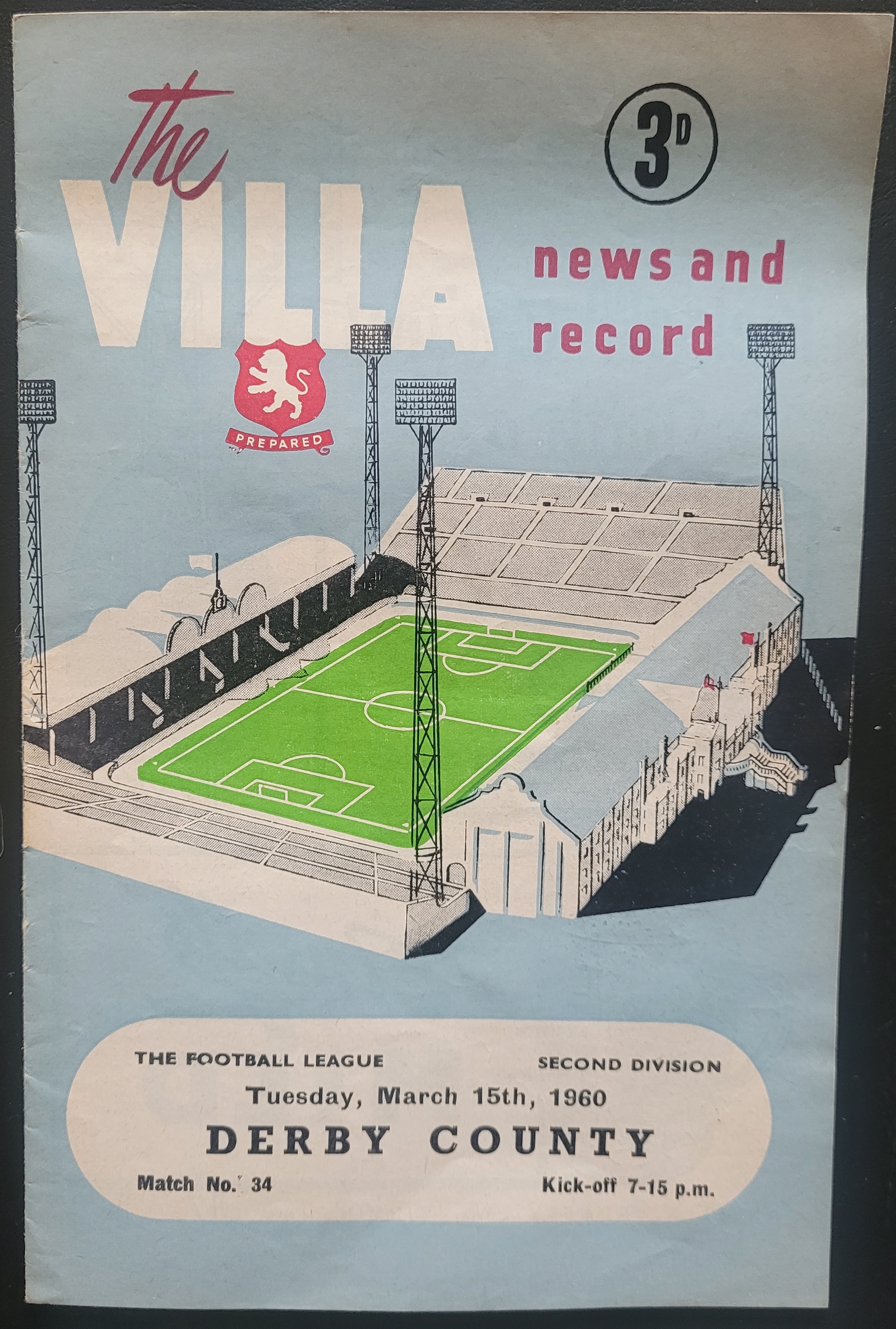 1959-60 ASTON VILLA V DERBY COUNTY AUTOGRAPHED BY GERRY HITCHENS