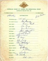 CRICKET 1961 AUSTRALIA TOURING TEAM SIGNED OFFICIAL AUTOGRAPH SHEET