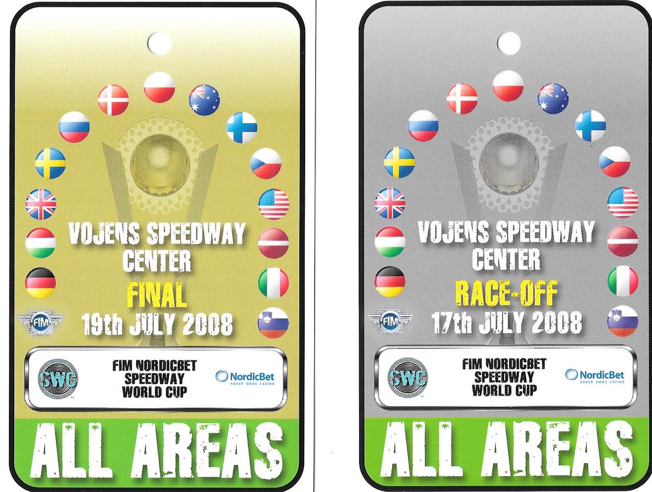 SPEEDWAY 2008 WORLD CUP PASSES X 4 INCLUDES RACE OFF & FINAL