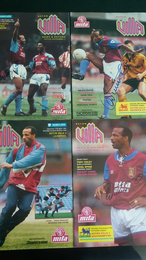 1990'S ASTON VILLA PROGRAMMES X 4 ALL AUTOGRAPHED ON COVER BY CYRILLE REGIS