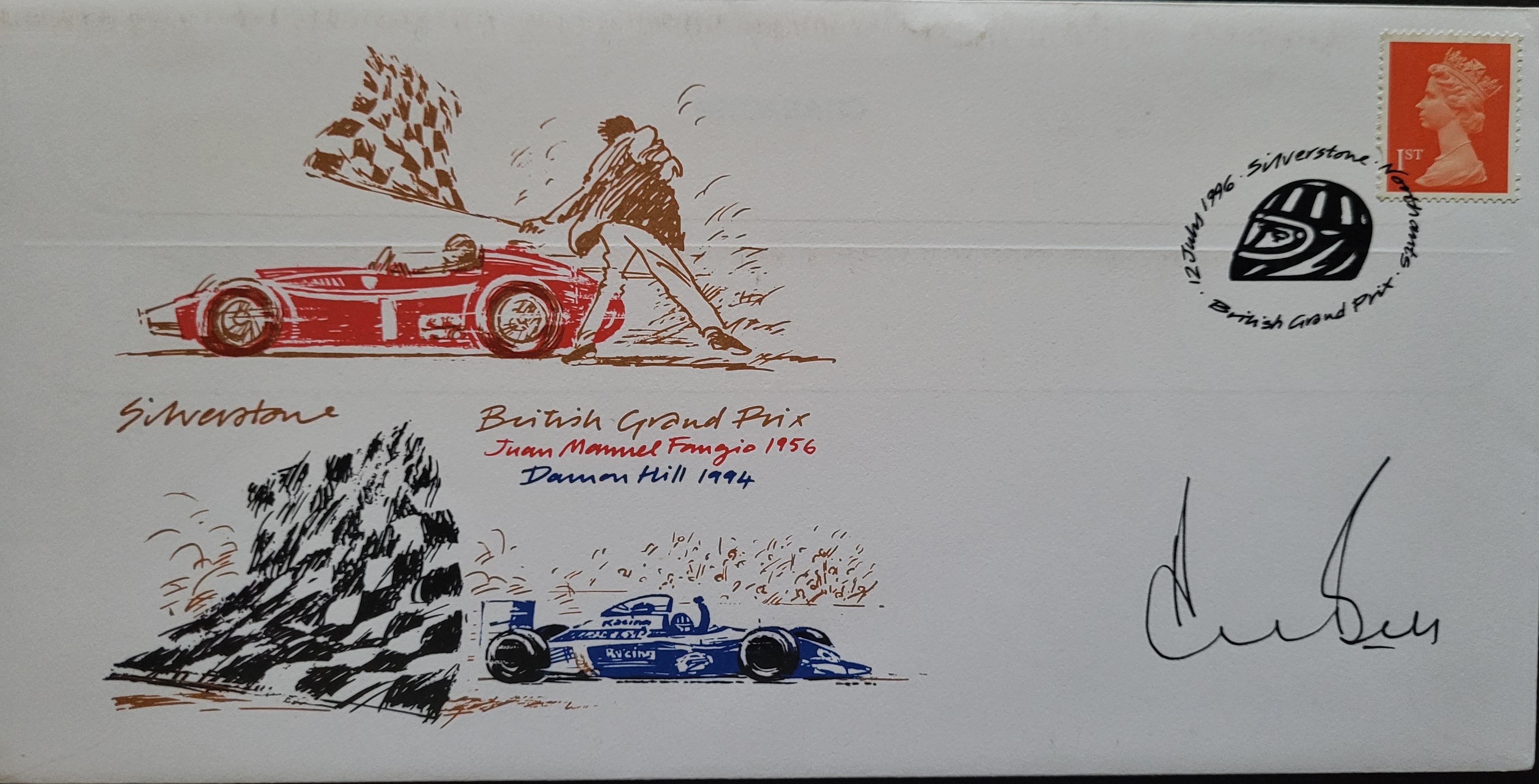 1996 SILVERSTONE MOTOR RACING LTD EDITION POSTAL COVER AUTOGRAPHED BY DEREK BELL