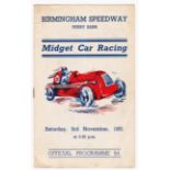 1951 MIDGET CAR RACING PROGRAMME @ BIRMINGHAM SPEEDWAY