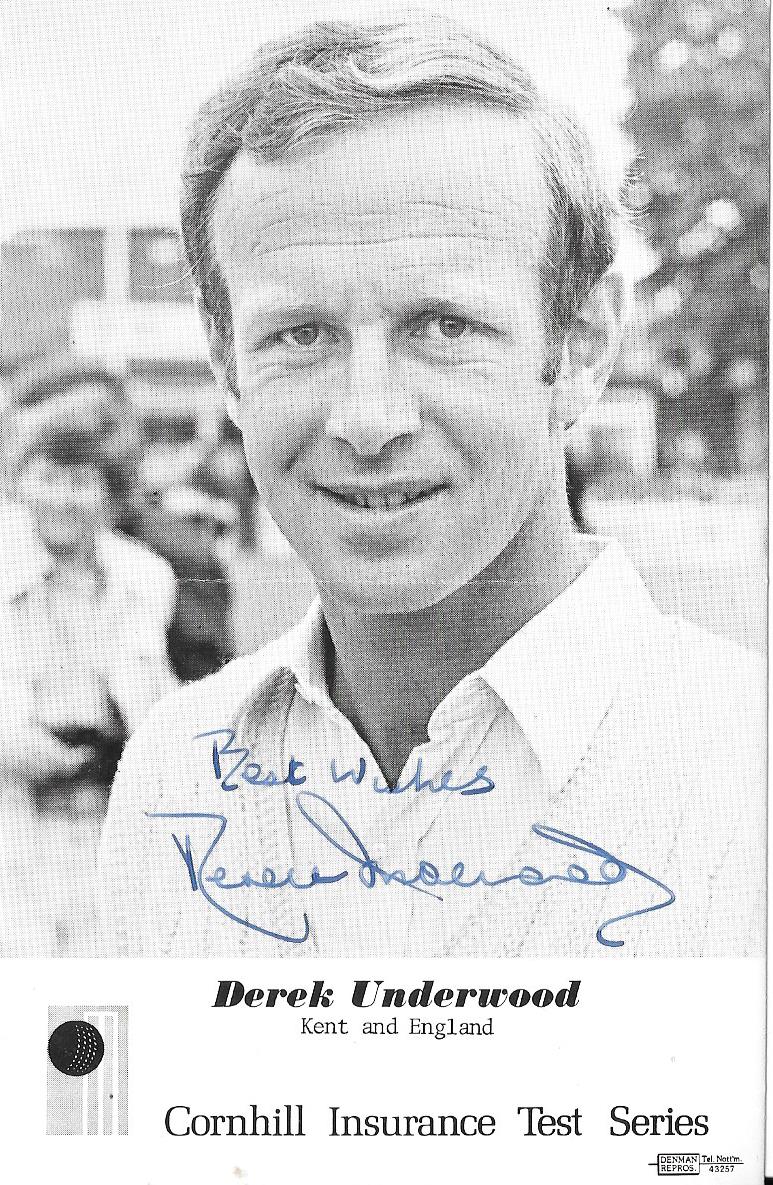 CRICKET DEREK UNDERWOOD KENT & ENGLAND AUTOGRAPHED CORNHILL PHOTO CARD