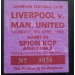 1987-88 LIVERPOOL V MANCHESTER UNITED TICKET