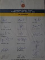 CRICKET 1983 SRI LANKA TOUR TO AUSTRALIA & NEW ZEALAND OFFICIAL AUTOGRAPHS