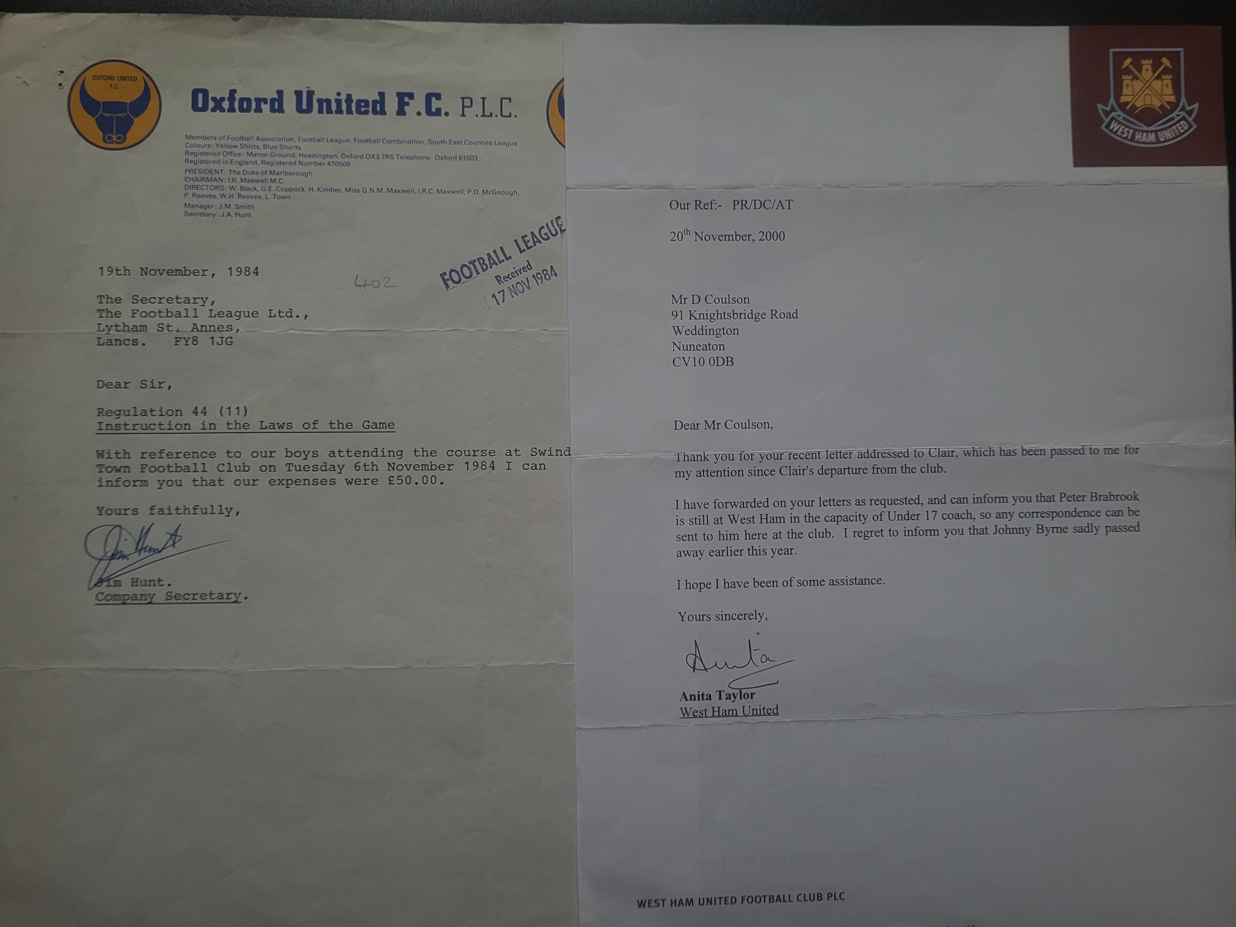 LETTERS FROM PLAYERS & FOOTBALL CLUBS - Image 3 of 5