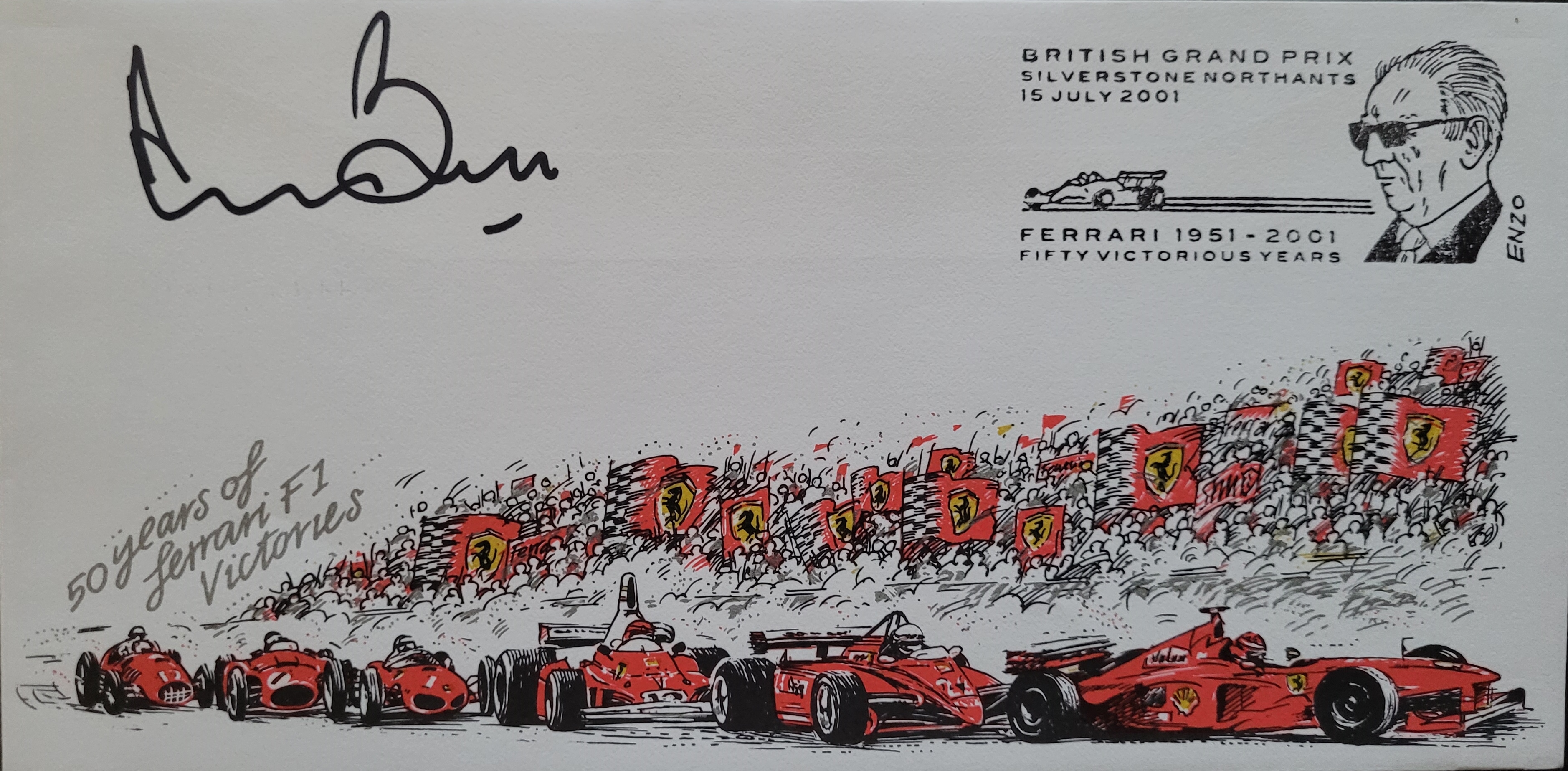 2001 FERRARI MOTOR RACING LTD EDITION POSTAL COVER AUTOGRAPHED BY DEREK BELL