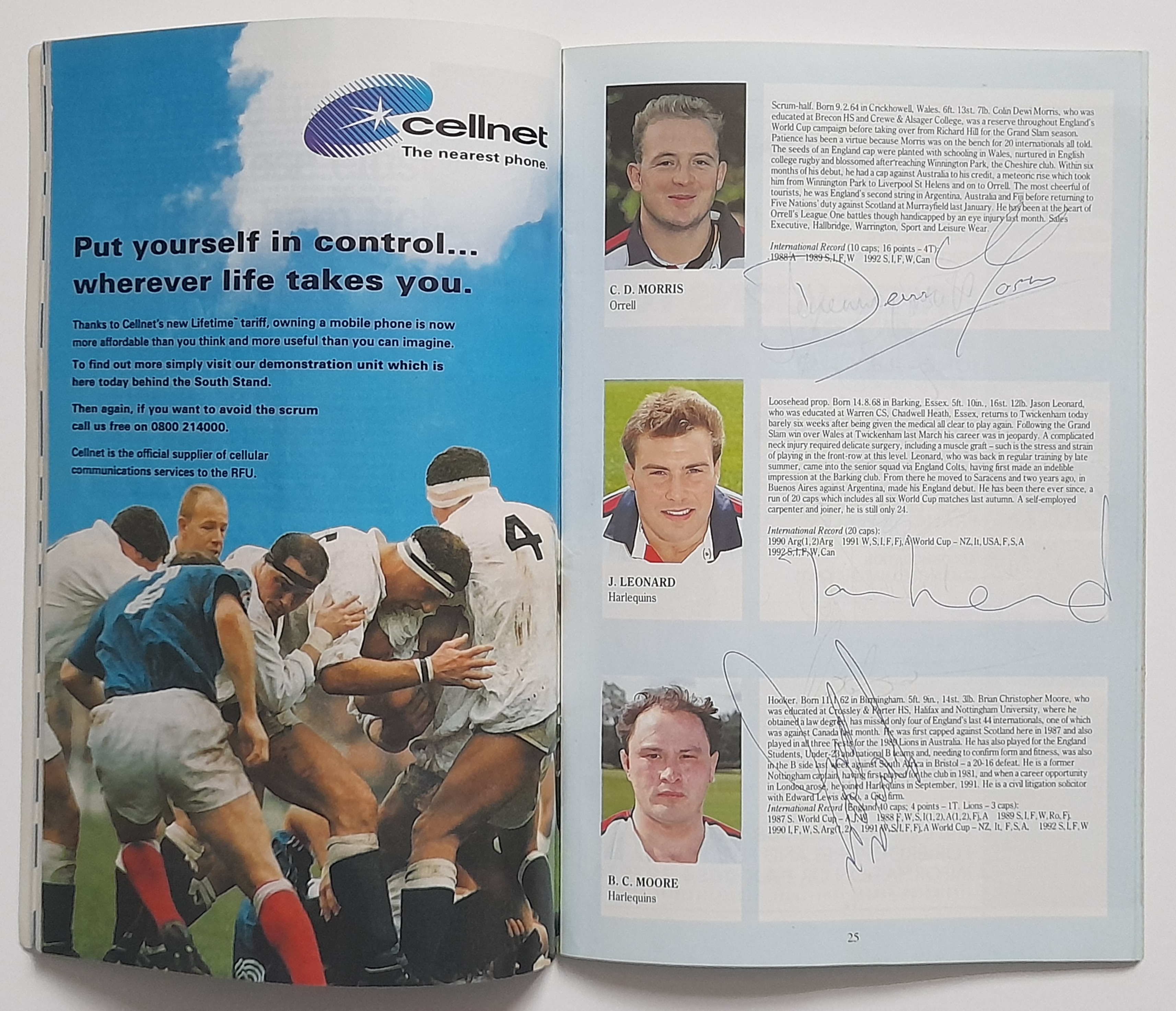 1992 RUGBY UNION ENGLAND V SOUTH AFRICA MULTI AUTOGRAPHED PROGRAMME - Image 9 of 11