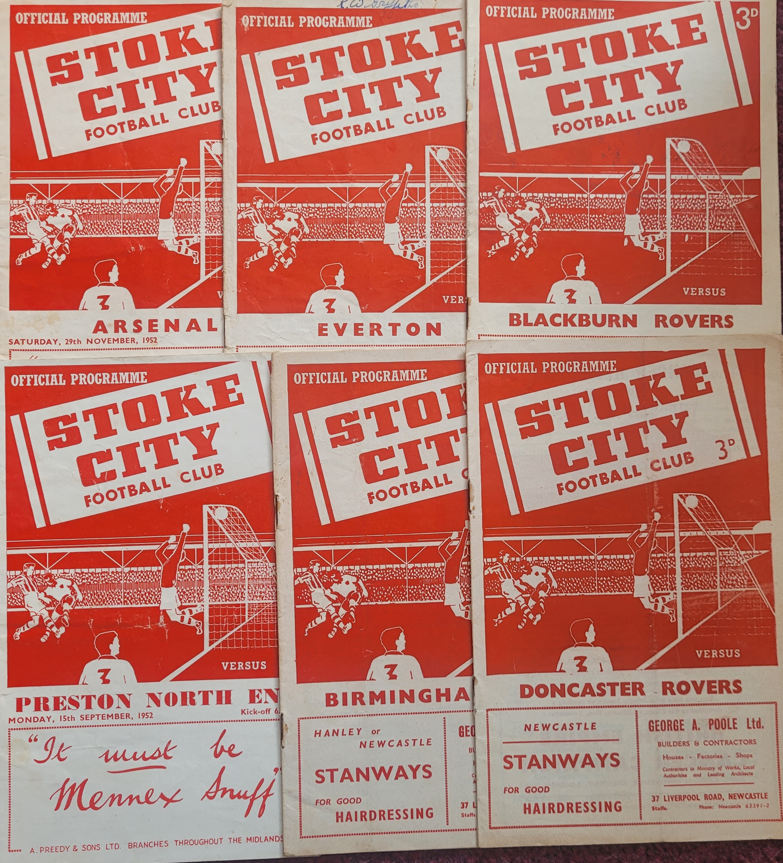 STOKE CITY 1950'S HOME PROGRAMMES X 10