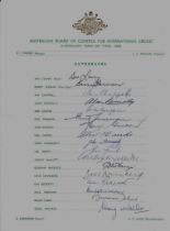 CRICKET 1968 AUSTRALIA TOURING TEAM SIGNED OFFICIAL AUTOGRAPH SHEET