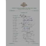 CRICKET 1968 AUSTRALIA TOURING TEAM SIGNED OFFICIAL AUTOGRAPH SHEET