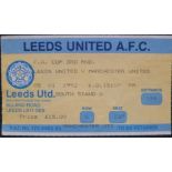 1991-92 LEEDS UNITED V MANCHESTER UNITED FA CUP 3RD ROUND TICKET