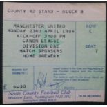 1983-84 NOTTS COUNTY V MANCHESTER UNITED TICKET