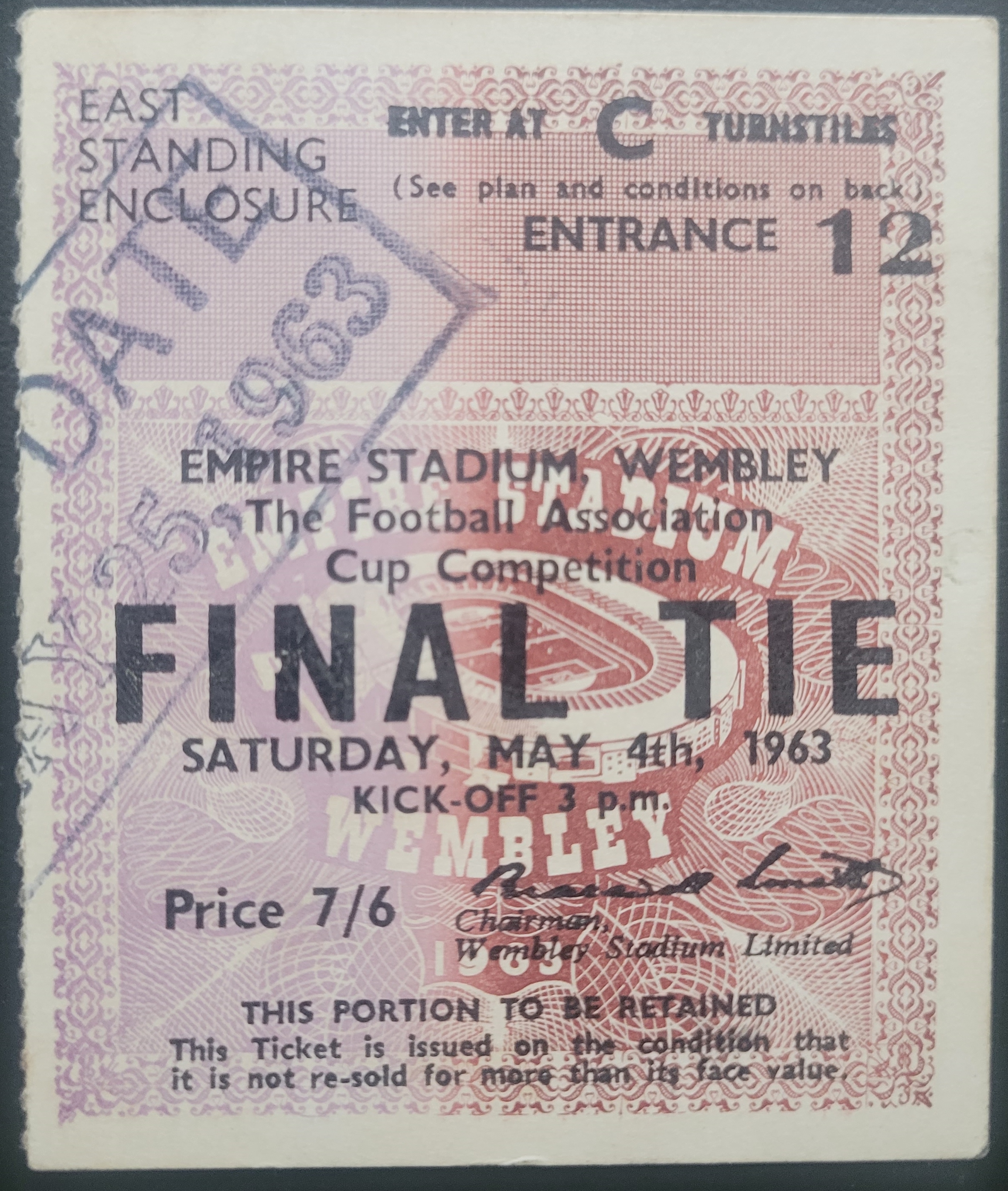 1963 FA CUP FINAL LEICESTER CITY V MANCHESTER UNITED TICKET