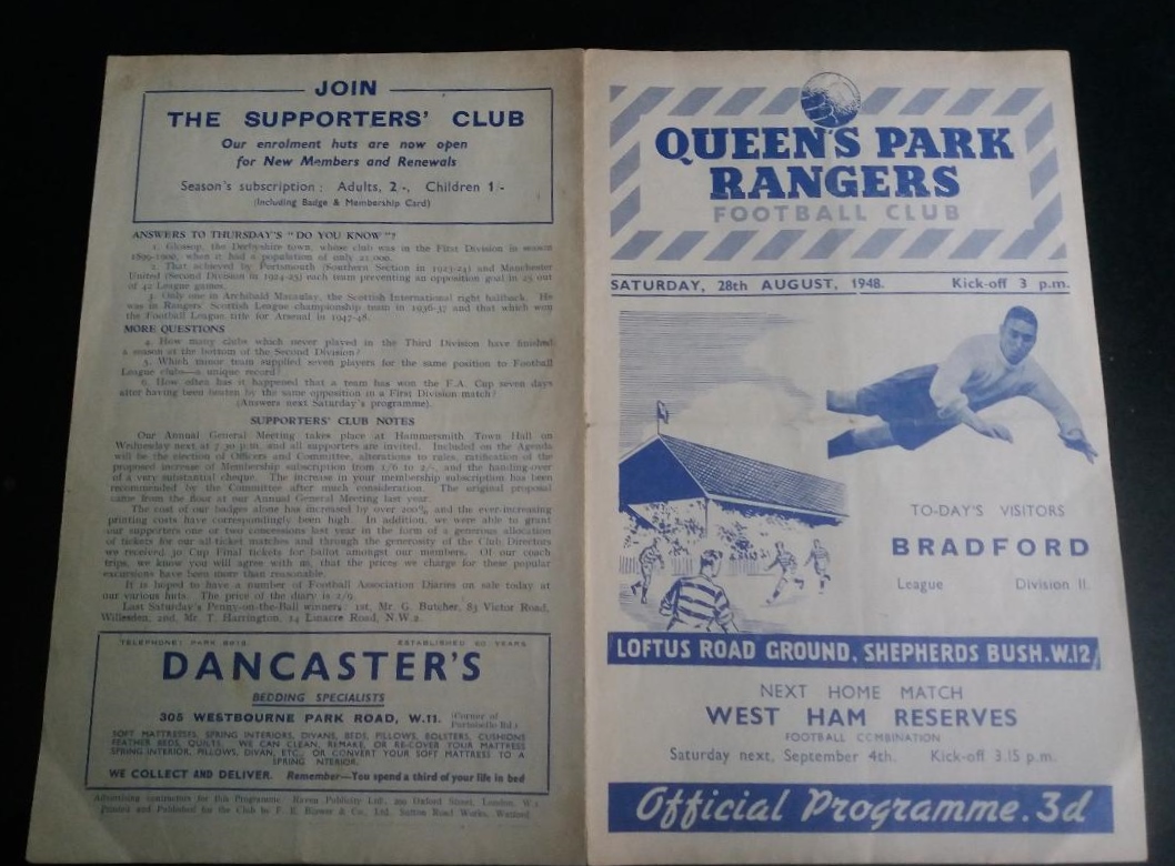 1948-49 QUEENS PARK RANGERS V BRADFORD PARK AVENUE