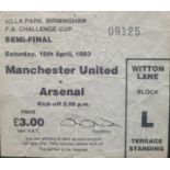 1982-83 FA CUP SEMI-FINAL MANCHESTER UNITED V ARSENAL TICKET