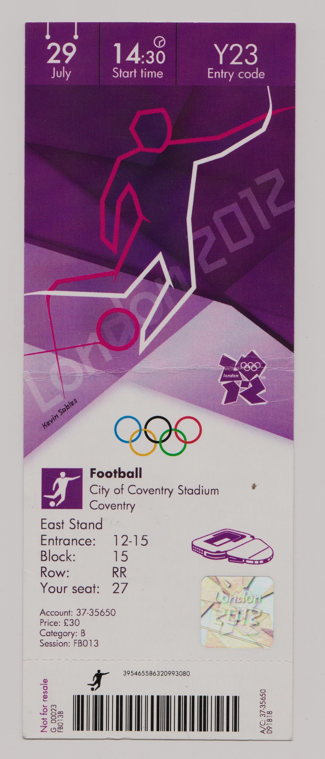 2012 OLYMPICS MEXICO V GABON FOOTBALL TICKET @ COVENTRY CITY