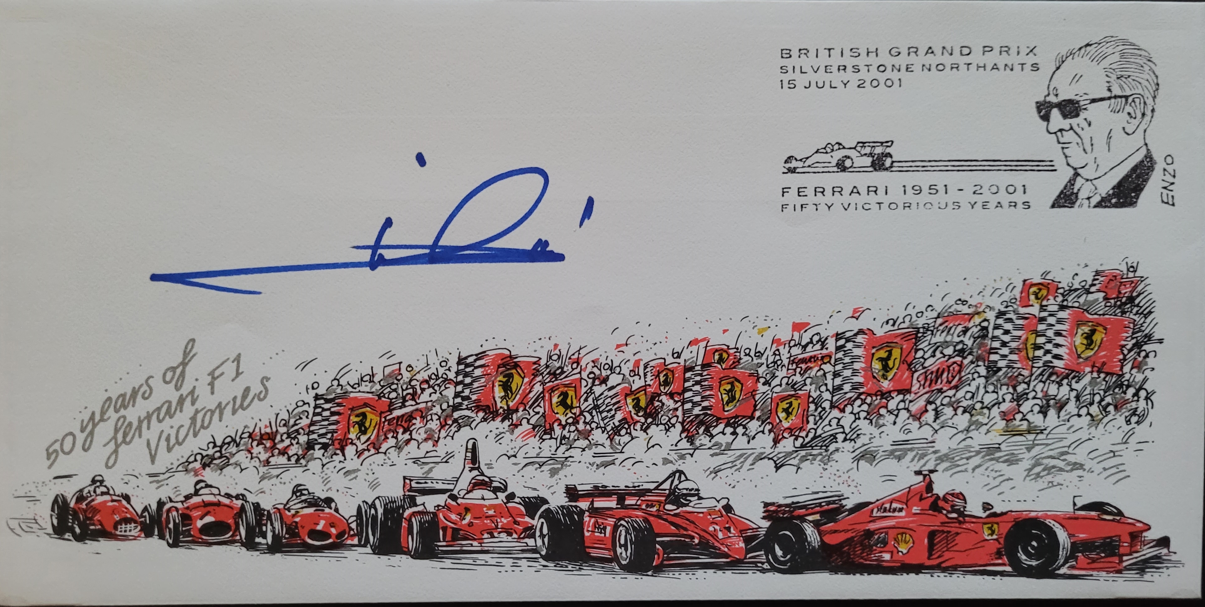 2001 FERRARI MOTOR RACING LTD EDITION POSTAL COVER AUTOGRAPHED BY MARIO ANDRETTI