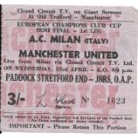 1968-69 A.C. MILAN V MANCHESTER UNITED EUROPEAN CUP S/F BEAM BACK TO OLD TRAFFORD TICKET