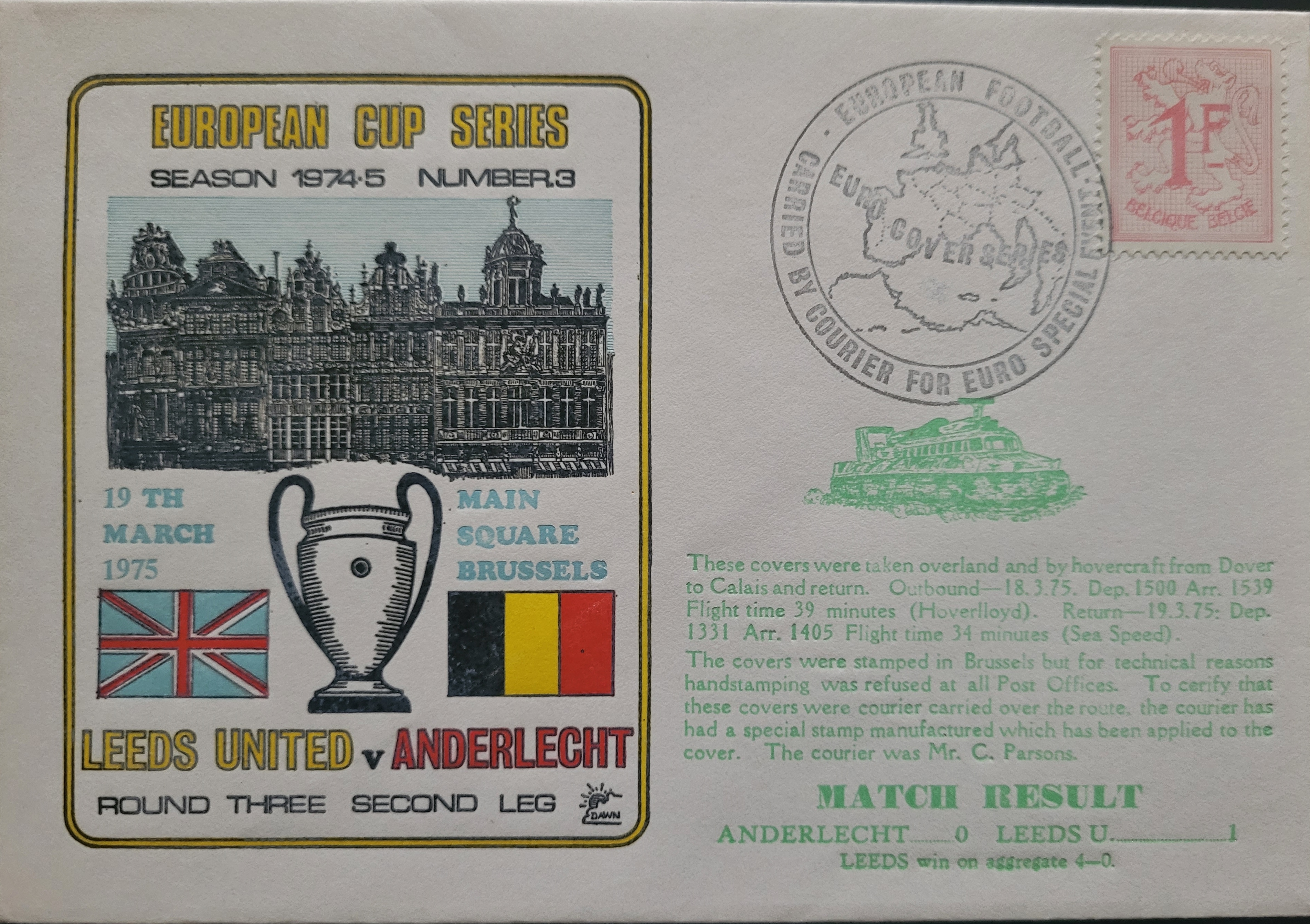 1975 ANDERLECHT V LEEDS UNITED EUROPEAN CUP POSTAL COVER