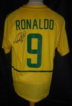 BRAZIL 2002 WORLD CUP WINNERS REPLICA SHIRT AUTOGRAPHED BY RONALDO