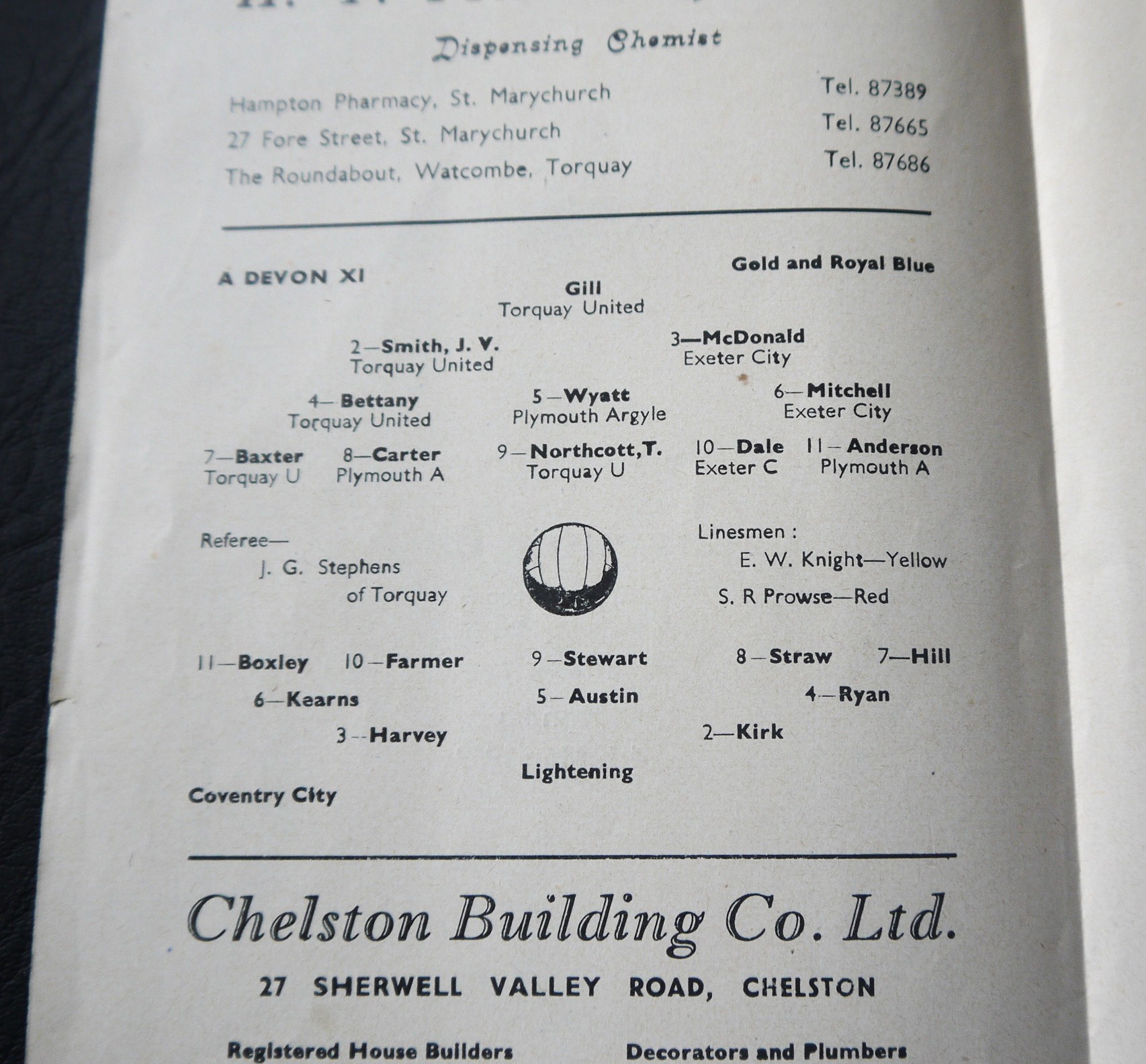 1958-59 DEVON XI V COVENTRY CITY ERIC JOHNSON BENEFIT MATCH - Image 2 of 2