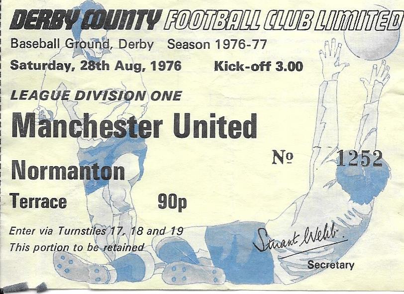 1976-77 DERBY COUNTY V MANCHESTER UNITED TICKET