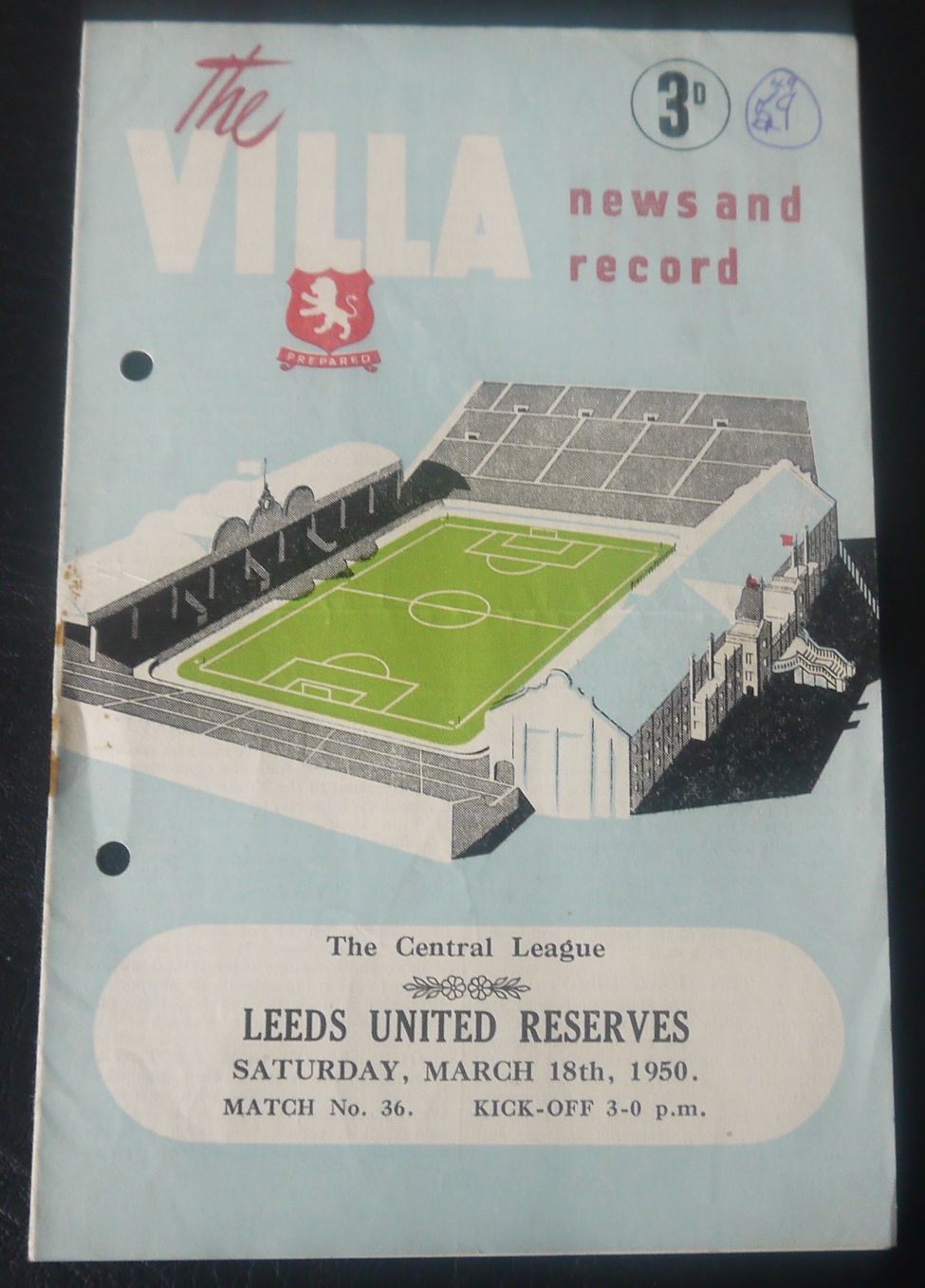 1949-50 ASTON VILLA RESERVES V LEEDS UNITED RESERVES