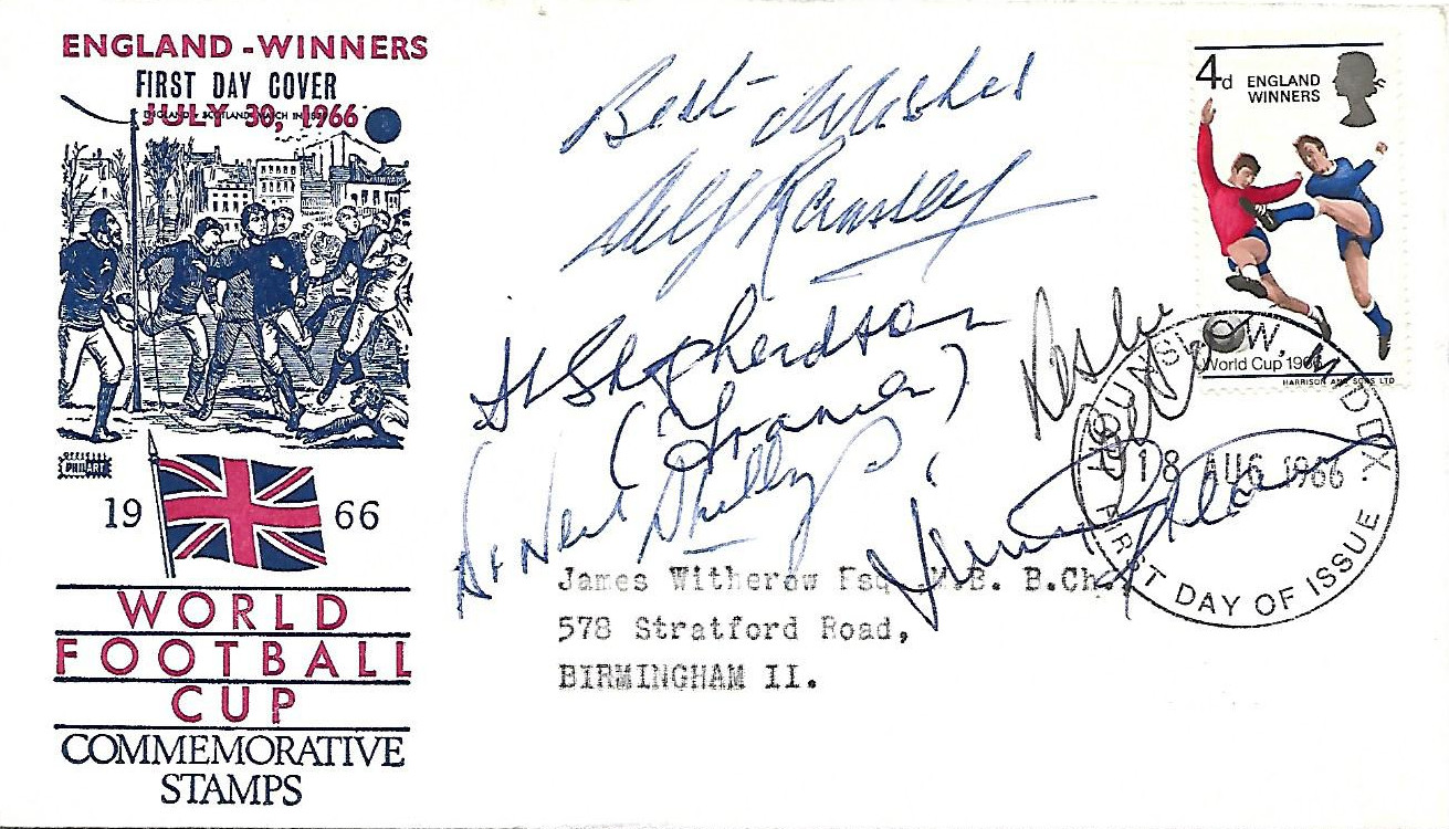 ENGLAND 1966 WORLD CUP WINNERS AUTOGRAPHED POSTAL COVER INC'S ALF RAMSEY