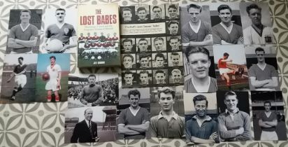 MANCHESTER UNITED BUSBY BABES BOOK & 17 QUALITY REPRINTED PHOTOS