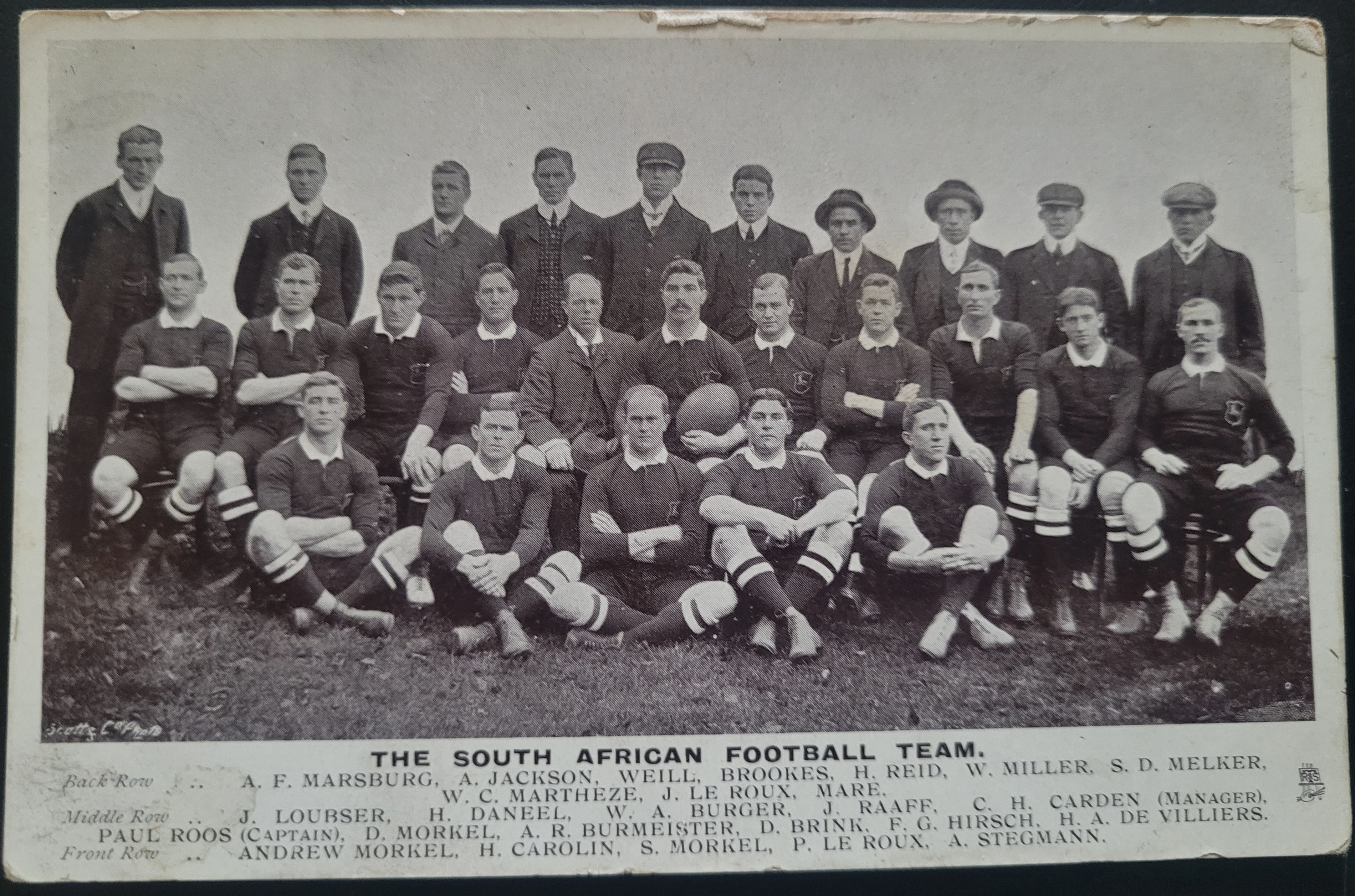 ORIGINAL POSTCARD OF THE 1906-07 SOUTH AFRICA RUGBY UNION TEAM