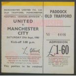 1980-81 MANCHESTER UNITED V MANCHESTER CITY TICKET