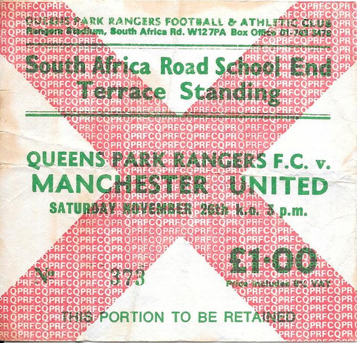 1977-78 QUEENS PARK RANGERS V MANCHESTER UNITED TICKET