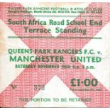 1977-78 QUEENS PARK RANGERS V MANCHESTER UNITED TICKET