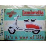 MOTORCYCLE - AGED LOOK LAMBRETTA VERY LARGE METAL WALL PLAQUE