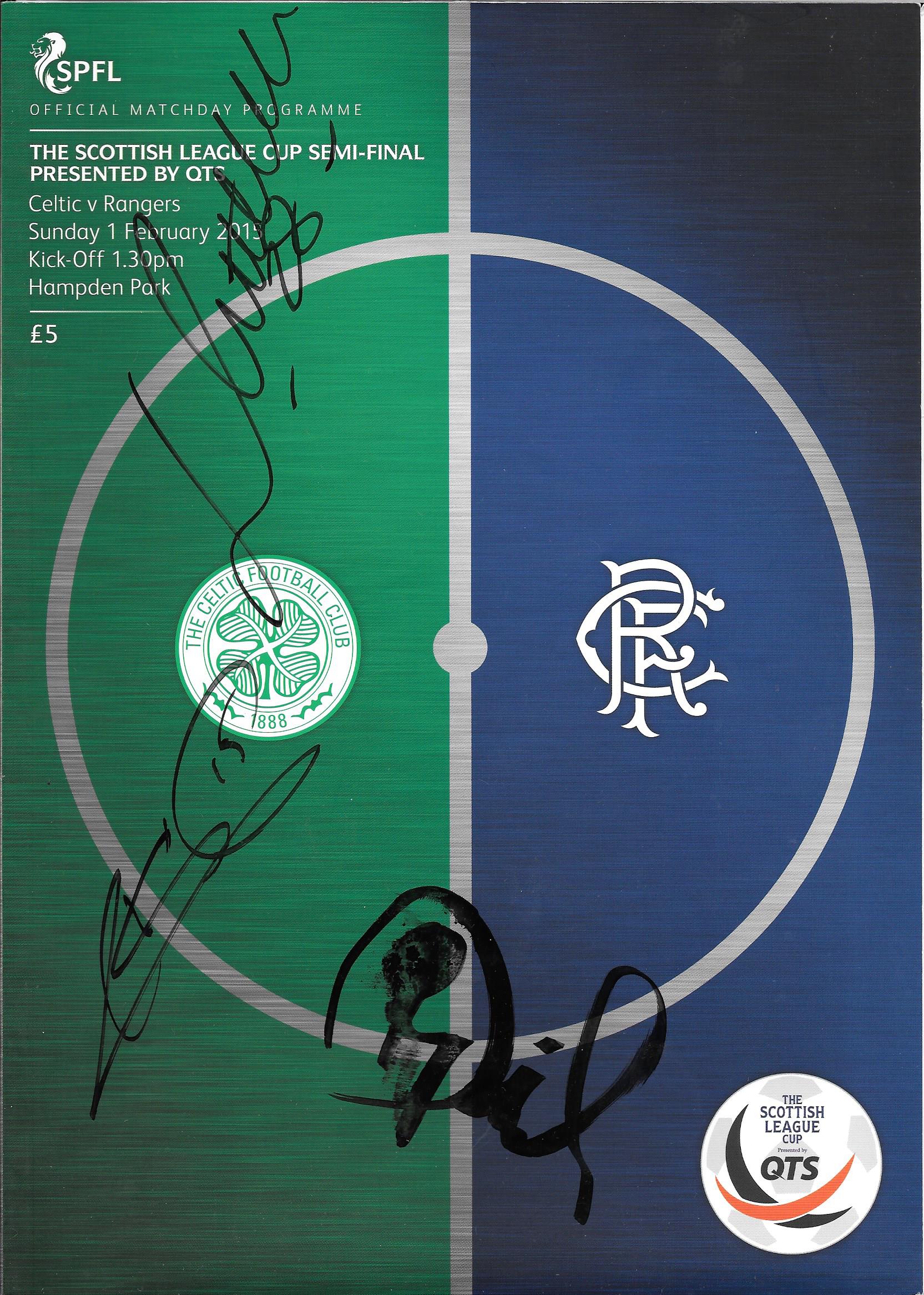 2014-15 SCOTTISH LEAGUE CUP S/F CELTIC V RANGERS AUTOGRAPHED PROGRAMME & OFFICIAL TEAM SHEET