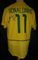 BRAZIL 2002 WORLD CUP WINNERS REPLICA SHIRT AUTOGRAPHED BY RONALDINHO